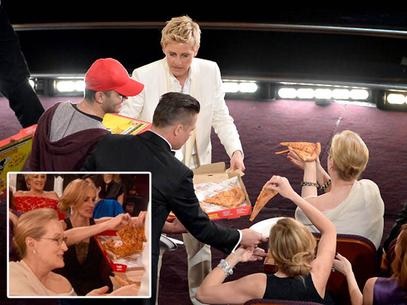 repartiendo pizza en los Oscars