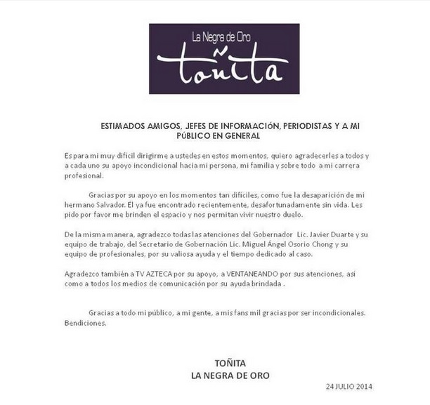 comunicado toñita