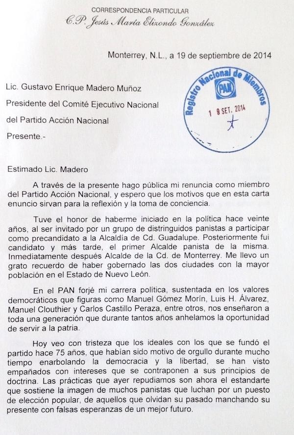 Carta Jesús María Elizondo